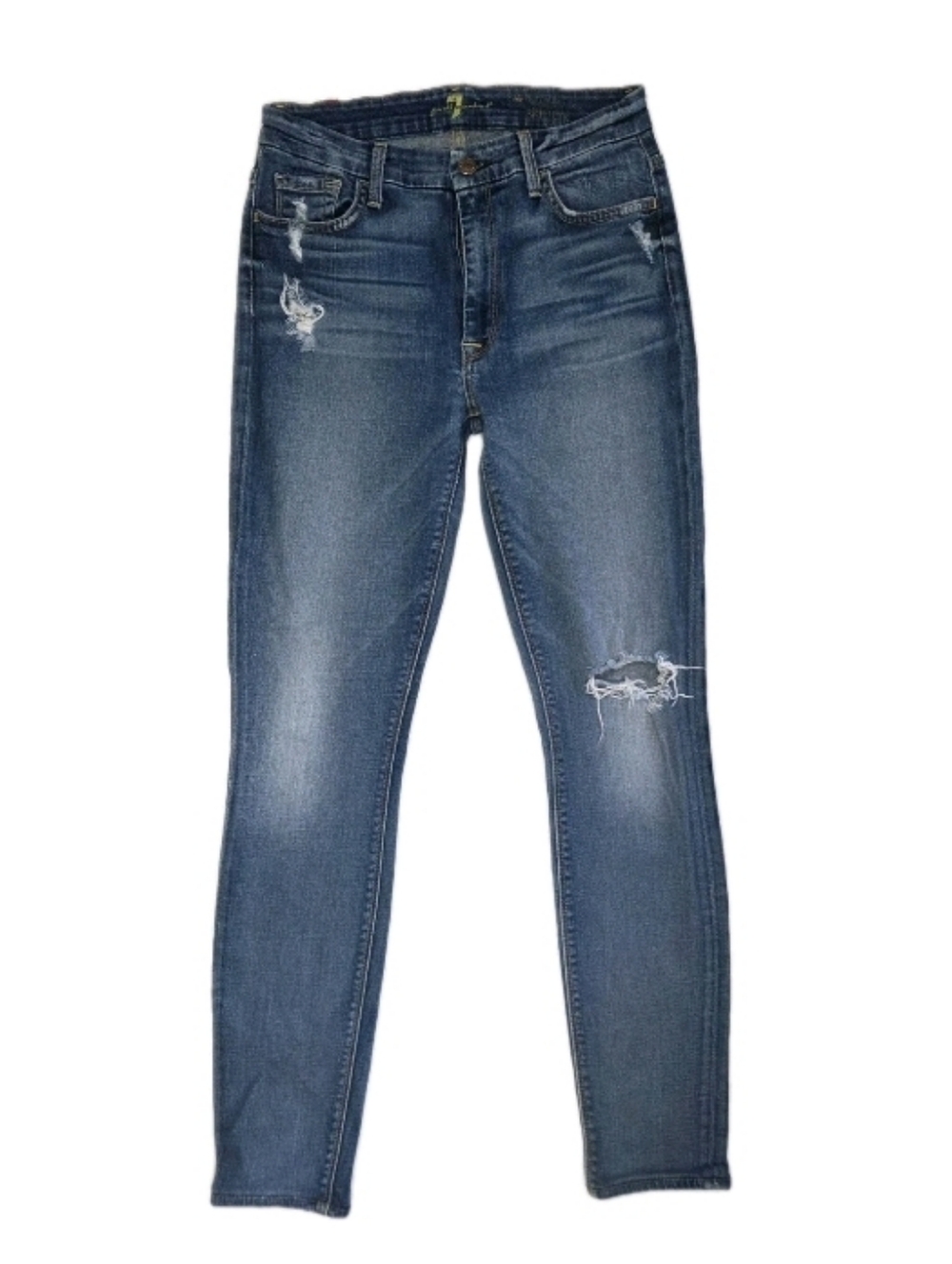 7 For All Mankind Womens The High Waist Skinny Jean Size 27 Distressed USA